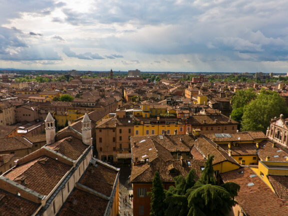 Cityscape of Modena on sunshine after storm, medieval town situated in Emilia-Romagna, Italy